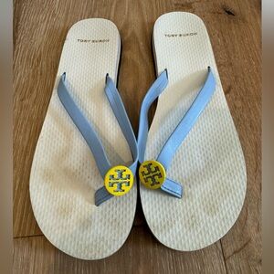 Tory Burch EVA Flip Flops with Leather Straps. Used but in good condition